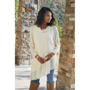 Soft Surroundings Small Neapolitan Woven Sheer Striped Cowl Asymmetrical Top